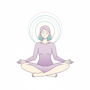 Ilustración de una persona regulando la respiración ante pensamientos acelerados